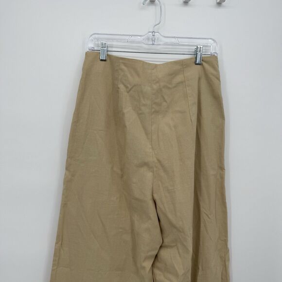Nicole Williams English x Bar III Beige Cotton Wide Leg Trouser Pants Size 10 - Picture 9 of 10